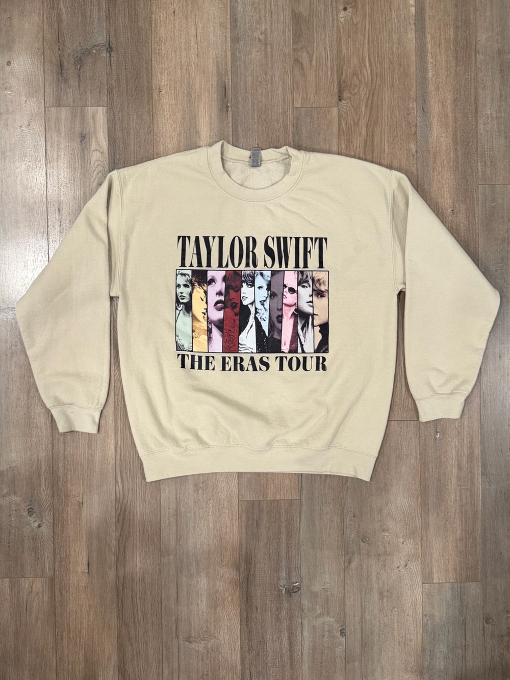 Taylor Swift Cream Crewneck Sweatshirt with Multicolor Eras Graphic